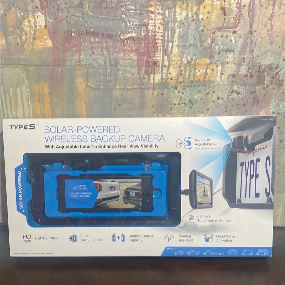 TypeS Solar Powered Wireless Backup Car Camera W/Adjustable Lens Open Box New